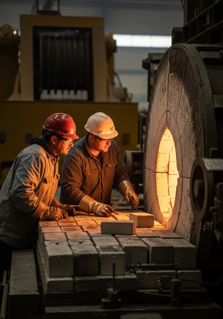 SBS Montageteam bei der Begutachtung einer Feuerfestauskleidung